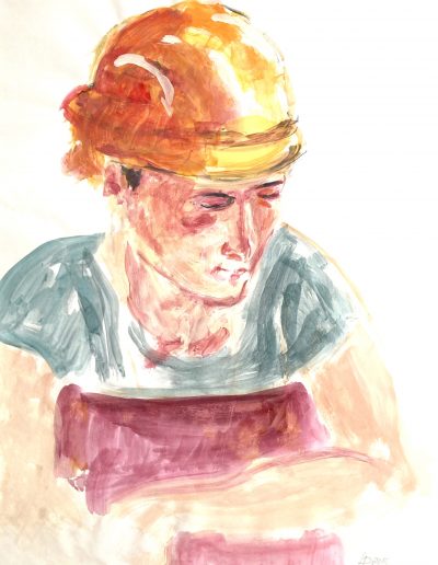 Portrait mit Helm, Gouache auf Papier